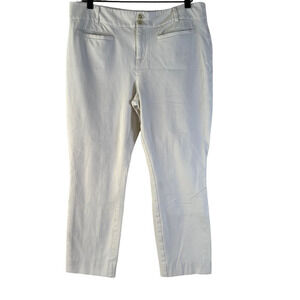 Anthropologie Womens Essential Slim Chino Pants Ivory Mid Rise Casual Pockets 12